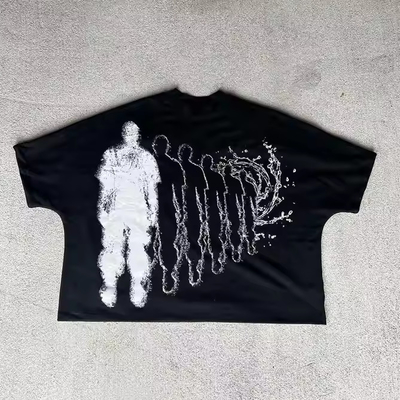 comprar 2025 Custom Graphic Crew Neck Drop Shoulder T-shirts de peso pesado de tamanho extra cortado T-shirt de cabine para homens online manufacture