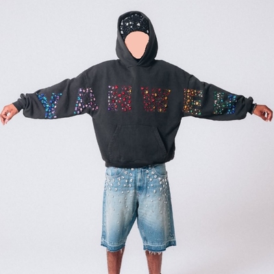 comprar Moletom com capuz vintage Y2K de streetwear pesado com cristais, 500 gsm, algodão felpudo, masculino, com strass online manufacture