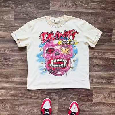 comprar Camisetas Gráficas Personalizadas Oversized Boxy Tee-shirts 100% Algodão Strass Acid Wash Drop Shoulder T-shirt para Homens online manufacture