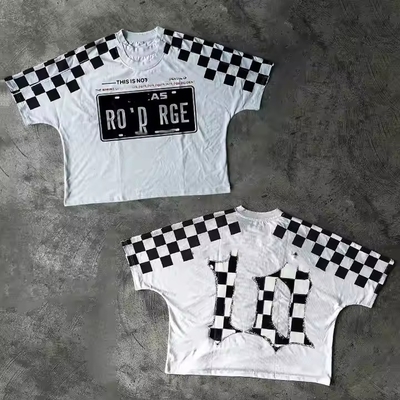 comprar Camiseta Fabricante Custom Xadrez Vintage Dupla Camada 100% Algodão Oversized Boxy Alta Qualidade Streetwear Cropped Masculina online manufacture