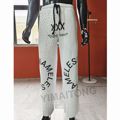 comprar Calças de Moletom Masculinas de Corte Reto para o Dia a Dia em Branco French Terry com Detalhes de Strass online manufacture