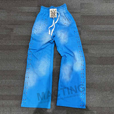 comprar Roupas de rua sazonais Calças de corredor de peso pesado em lavagem ácida Algodão Terry com enfeites de strass e frente plana online manufacture