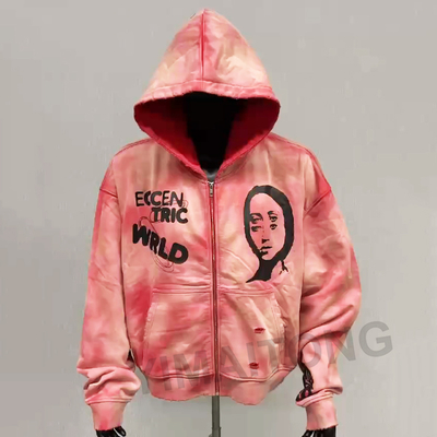 comprar Moletom vintage masculino com lavagem ácida, desbotado pelo sol, desgastado, com capuz grande e zíper, em tecido French Terry, estilo Streetwear online manufacture