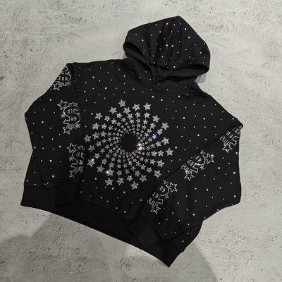comprar Moletom com capuz oversized folgado e folgado de luxo com diamantes personalizados, moletom vintage de streetwear, moletom pesado com strass para homens online manufacture