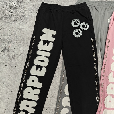 comprar Calças de moletom jogger com aplique de logotipo personalizado, bordado, desgastado, folgadas, pernas largas, calças de treino masculinas online manufacture