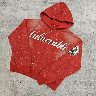 comprar Moletom com capuz oversized folgado e folgado de luxo com diamantes personalizados, moletom vintage de streetwear, moletom pesado com strass para homens online manufacture