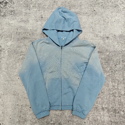 comprar Moletom com capuz pesado com strass Streetwear 2025 personalizado Unissex Em branco Lavagem ácida desbotada vintage com zíper Oversized online manufacture