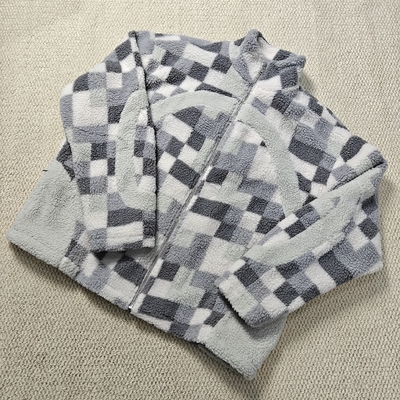 comprar Jaqueta Sherpa com Capuz Fofo com Zíper e Fleece Quente de Patchwork Xadrez de Inverno Streetwear Personalizado de Alta Qualidade online manufacture