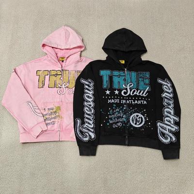 comprar Custom DTG Screen Printing Boxy Heavyweight Zipper Jackets Cotton Distressed Rhinestone Zip up Men Hoodie online manufacture
