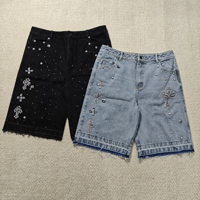 comprar Clothing Manufacturers Custom Streetwear Rhinestone Vintage Black Jeans Shorts Rhinestone Denim Shorts Jorts for Men online manufacture