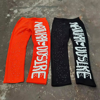 Pantalhões de suor de impressão personalizada de borracha de estrume Corredores Vintage Acid Washes Pantalhões de suor desabrochados Homens