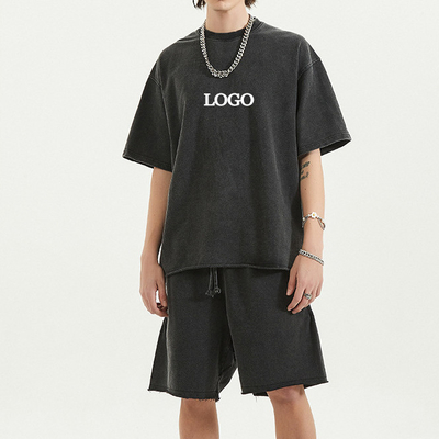 Logotipo personalizado masculino de tamanho grande 100% algodão roupa desportiva fato de ginástica camiseta e calções