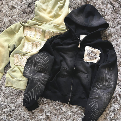 Homens Anti-Pilling Terry Francês oversized Box Hoodie com Distressed bordado Patch