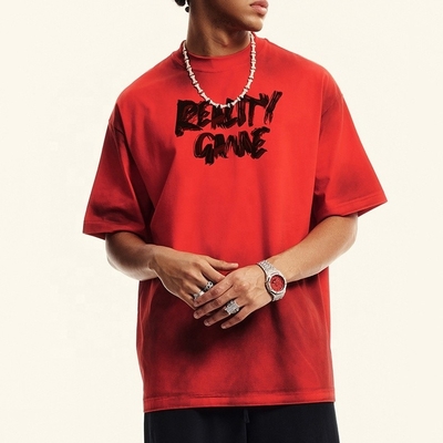 T-shirt de tamanho grande cinza lavado Verão Sorona Tecido rápido Seco Frio Roupas de rua Pesado