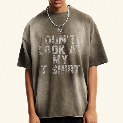 320Gsm lavagem ácida camiseta de grande porte camiseta de algodão camiseta de peso pesado vintage roupas de rua com sol desbotado