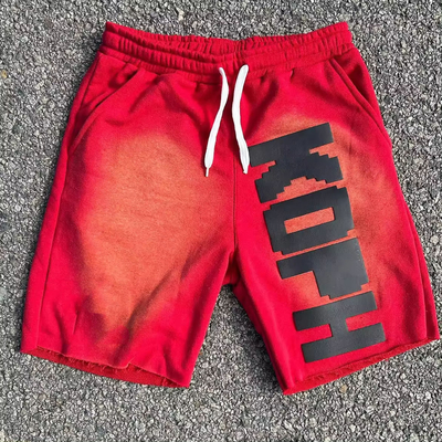 Fechamento de cordas personalizadas de algodão Francês Terry Sun Fading High Waist Shorts para Homens