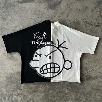 400 gramas de espessura Collar bordado Cabeça ombreira de grande porte Branco T-Shirt cortado Homens