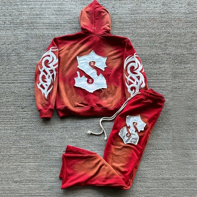 Logotipo de bordado colorido personalizado 2 peças Jogger Sets Flared Sweatpants Distressed