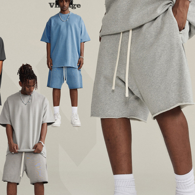 2024 Verão Homens Acid Lavado Corredor Treino Ginásio Vintage cintura elástica shorts hem cru