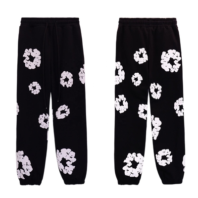 Unisex Street Wear Track Bottom com Custom Kapok Puff Print Logo em lavagem leve