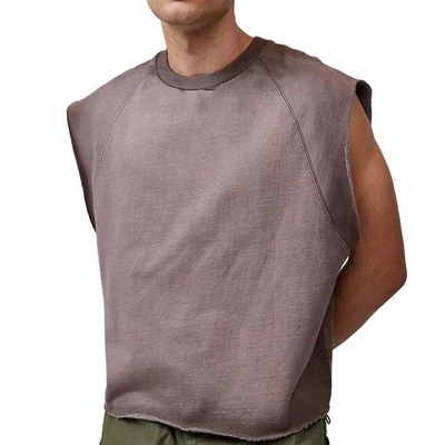 Unisexo Pesos pesados 100% algodão com costelas de trio pescoço bruto blusa cortada camisetas sem mangas