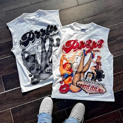 Logotipo personalizado Impressão de tela de seda T-shirts sem mangas para homens 100% de algodão