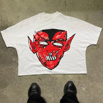 Manga curta personalizada de tela pesada de impressão de algodão T-shirt masculino para roupas de rua