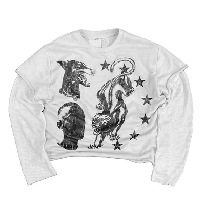Impressão de tela sob encomenda Francesa Terry Dupla Camisa de Manga Longa Para Homens Colorida