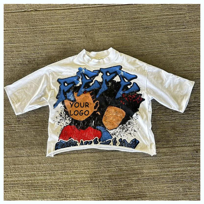 Streetwear Logotipo personalizado Dtg Design de impressão Manga curta Mens Graficamente cortado e costurado Camiseta cortada