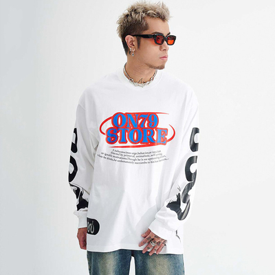 100% algodão camisetas de manga longa 230gm letra pesada gráfico para homens