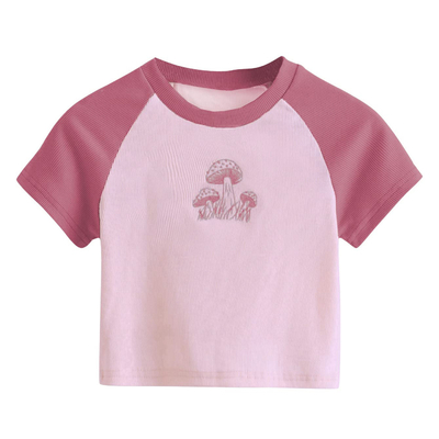 Customize padrão tipo camiseta de manga curta feminina rosa impressão cogumelo casual sexy