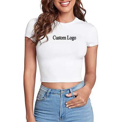 T-shirt simples de poliéster personalizado de 2023 sustentável para mulheres Summer Baby Tee Y2k Crop Tops