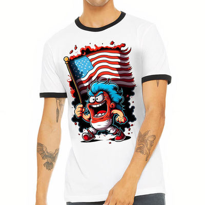 Envio rápido T-shirt personalizado Ringer com pesado colar de costelas e tecido 100% de algodão