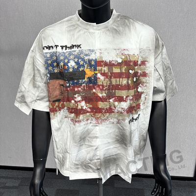Custom Streetwear Painel de bloco de cor Cosido T-Shirt Boxy Distressed Homem Sol Fade Tee Patchwork
