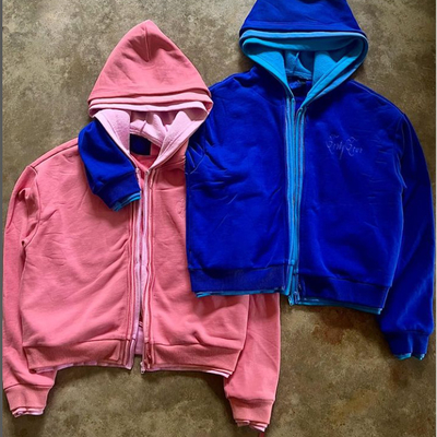Hoodies personalizados de algodão pesado francês Terry cortado caixa dupla três camadas zipper Hoodie para homens