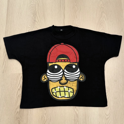 Logotipo de camiseta de pescoço personalizado de corte e costura de camiseta de corte e costura de camiseta de tamanho grande 300 Gsm camiseta cortada de homens Streetwear impresso