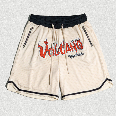 Balão de basquete de verão Poliéster Ginásio Exercício Sublimação Zipper Pocket Shorts de malha masculina com fechamento de corda e Shorts de comprimento