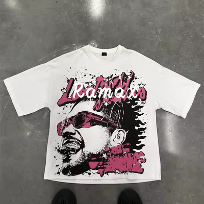 Custom 200GSM 100% de algodão Vintage Streetwear Camisa de corte em caixa Camisa de tela de grande porte Camisa de impressão gráfica