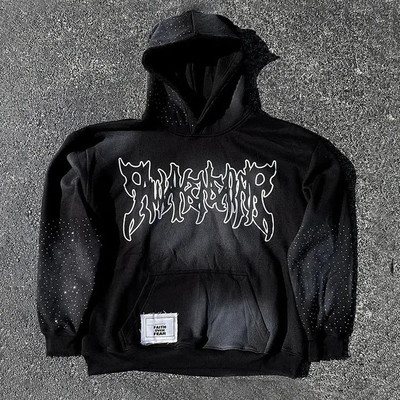 Logotipo personalizado Hoodies de algodão pesado Patchwork bordados em dificuldade Streetwear oversized boxy pullover Hoodie para homens