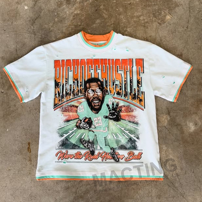 2025 Verão Novo Custom Três camadas T-shirt Streetwear 100% algodão Pesos pesados Distressed Impresso T-shirt de corte caixa para homens