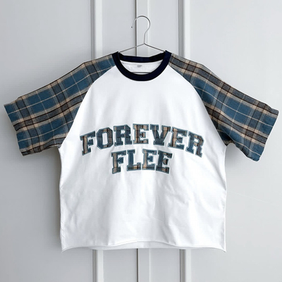 Logotipo de bordados personalizados de alta qualidade Plaid Raglan Manga Flannel Algodão orgânico pesado T-Shirt grande para homens