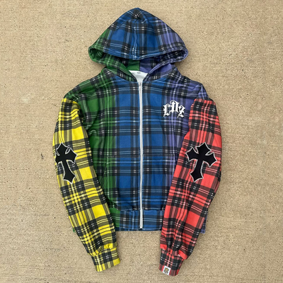 100% de algodão Terry Acid Wash Bordado Distressed Zip Up Hoodie para Homens/Unisex na Primavera/Outono/Inverno Streetwear personalizado