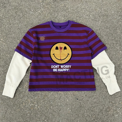Fabricante personalizado DTG Impressão de algodão camiseta de tricoteada de caixa de rugby com listras de dupla camada waffle camiseta de manga longa para homens
