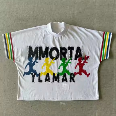 Impressão por sublimação personalizada Logotipo Design gráfico Camisa de algodão pesado Colarinho grosso 280 Gsm Dtg Impressão de caixa Camisa cortada Homens