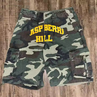 Custom New Design Verão Vintage Multi-Pockets Saco Duplo cintura Acid Wash Streetwear Shorts Cargo Homens Camo