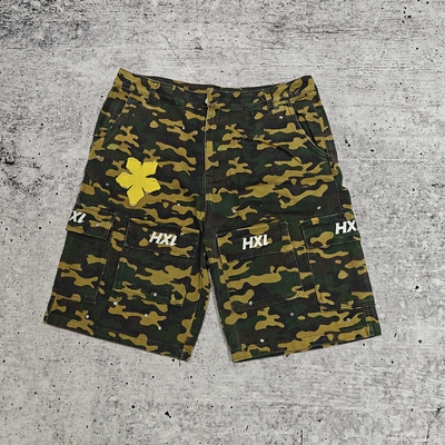 Calções de ganga de sarja de lona novos personalizados 100% algodão Streetwear Verão Caça Bordado Cargo Camuflagem Calções de ganga para homem