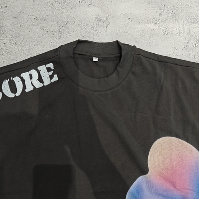 Camisetas de algodão premium personalizadas com impressão de 240 gsm, gola careca, corte oversized, bainha crua, estilo boxy cropped para homens
